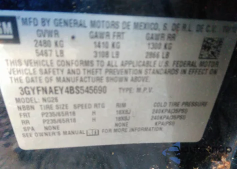 2011 Cadillac Srx Luxury Collection from USA, damaged, VIN 3GYFNAEY4BS545690